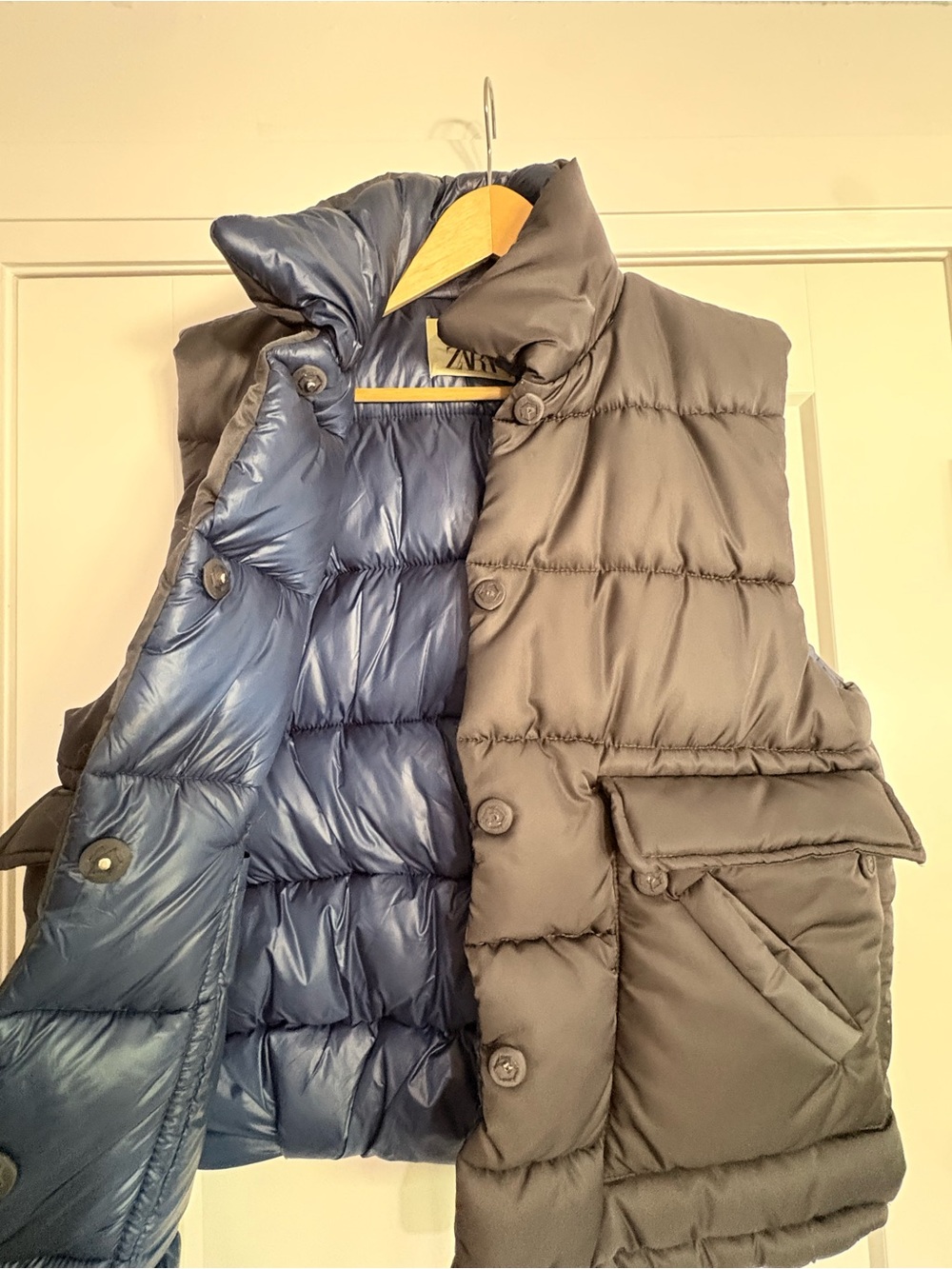 Zara Puffer Vest in Navy and Gray